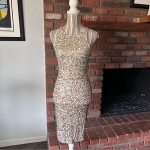 Alice + Olivia Sleeveless Sequin Dress in Champagne Sz 0/2